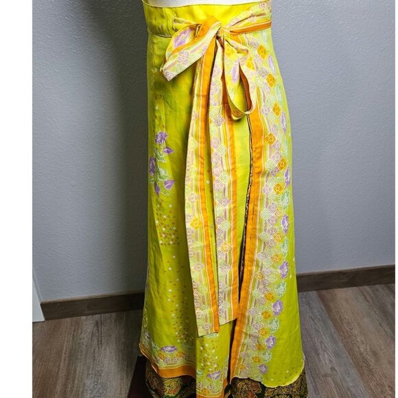 Womens Reversible Wrap A-line Maxi Skirt Med to XL. Yellow and Green - Picture 6 of 10